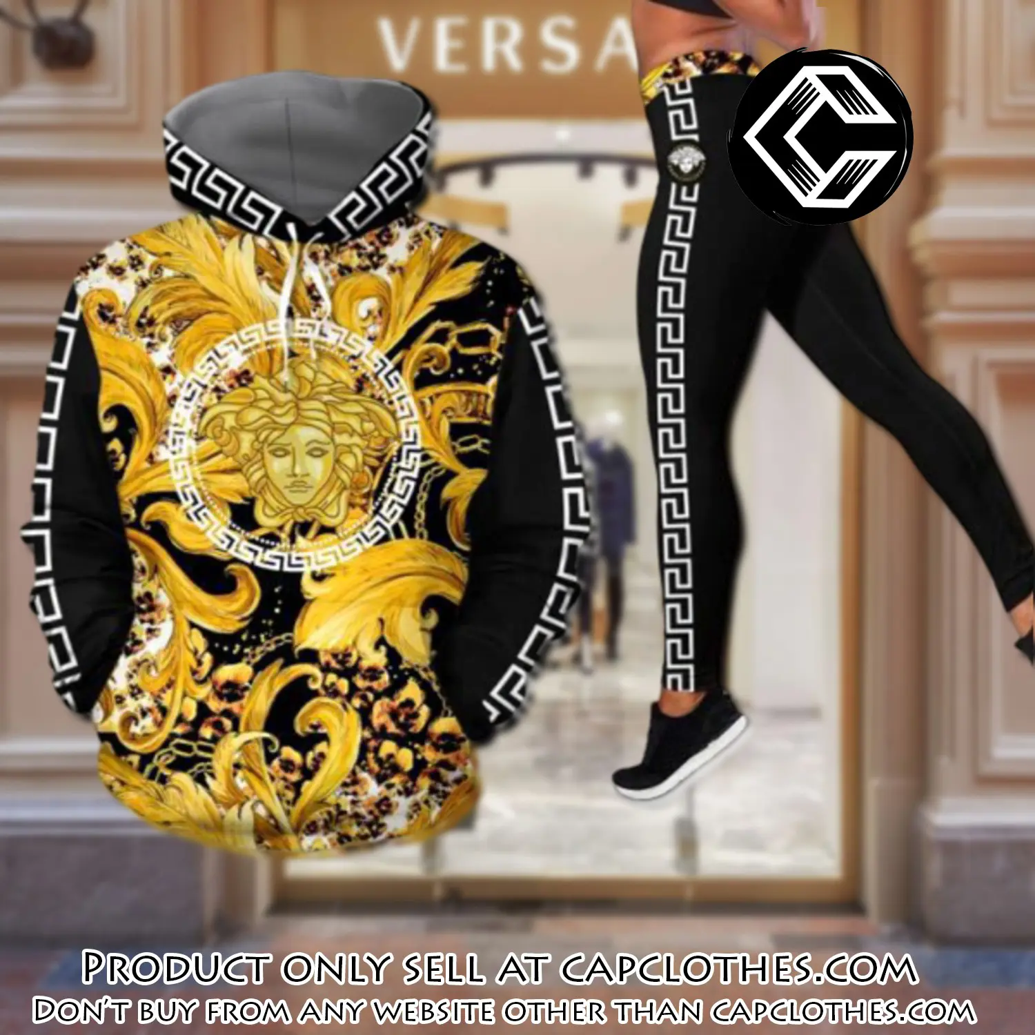 Gianni versace black gold hoodie legging set luxury for women cc5135555